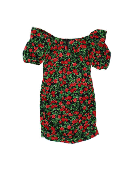 Vintage Off Shoulder Dress UK 10 Small In Red Floral