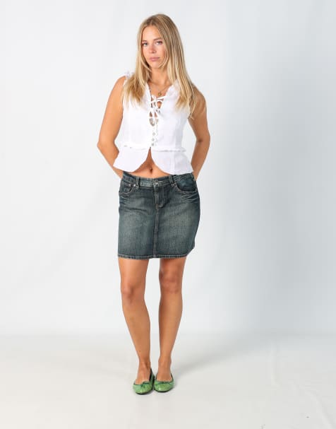 Vintage Okay S denim midi skirt in blue - view 1