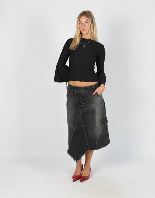 Vintage Oltre L denim midi skirt in charcoal grey, 1 of 4