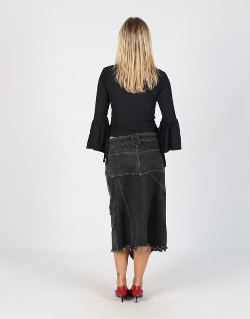 Vintage Oltre L denim midi skirt in charcoal grey, 3 of 4