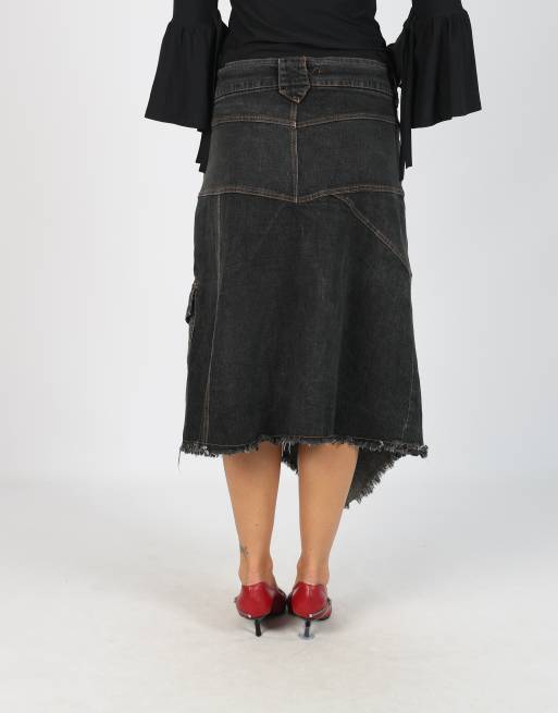 Vintage Oltre L denim midi skirt in charcoal grey, 4 of 4