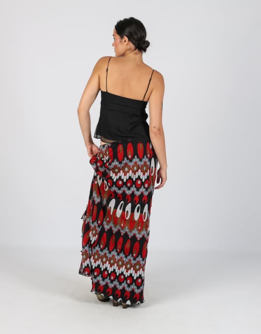 Vintage Oltre M woven maxi skirt in black, 3 of 4