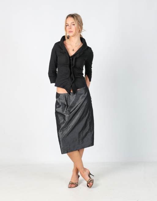 Vintage Oltre M woven midi skirt in charcoal grey