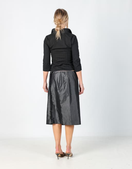 Vintage Oltre M woven midi skirt in charcoal grey, 3 of 4