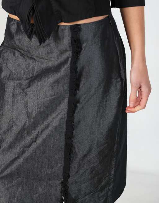 Vintage Oltre M woven midi skirt in charcoal grey, 4 of 4