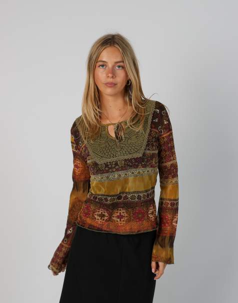 Vintage Oltre S long sleeve top in dark green - view 1