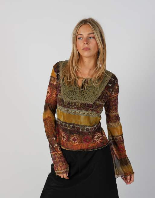 Vintage Oltre S long sleeve top in dark green, 3 of 4