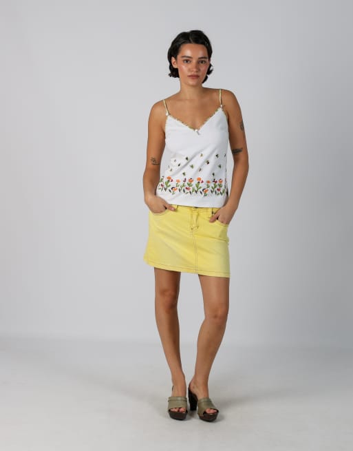 Vintage One Green Elephant Jeans M denim mini skirt in yellow, 1 of 4