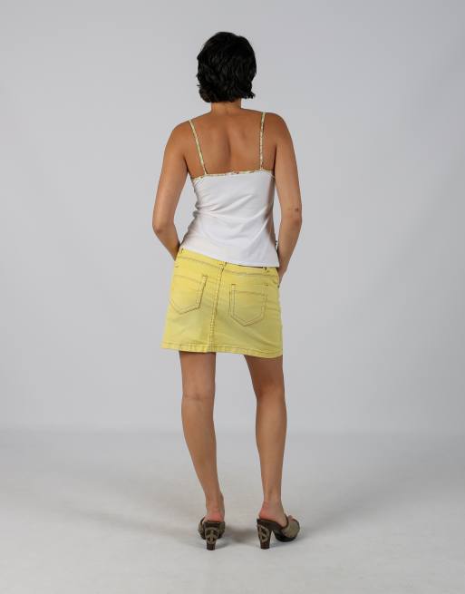 Vintage One Green Elephant Jeans M denim mini skirt in yellow, 3 of 4