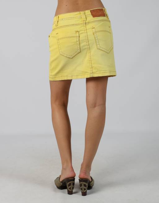 Vintage One Green Elephant Jeans M denim mini skirt in yellow, 4 of 4