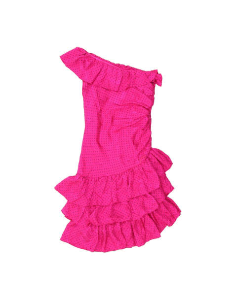 Vintage One Shoulder Dress UK 8 Small In Pink Polka Dot - view 1