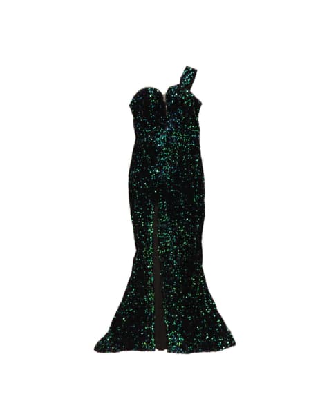 Vintage One Shoulder Mermaid Dress UK 6 XS In Black Flecked - view 1