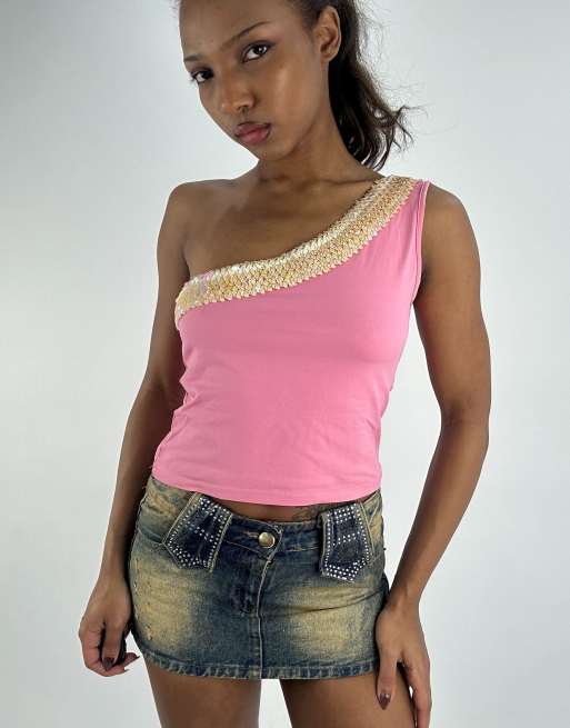 Vintage one shoulder top in pink