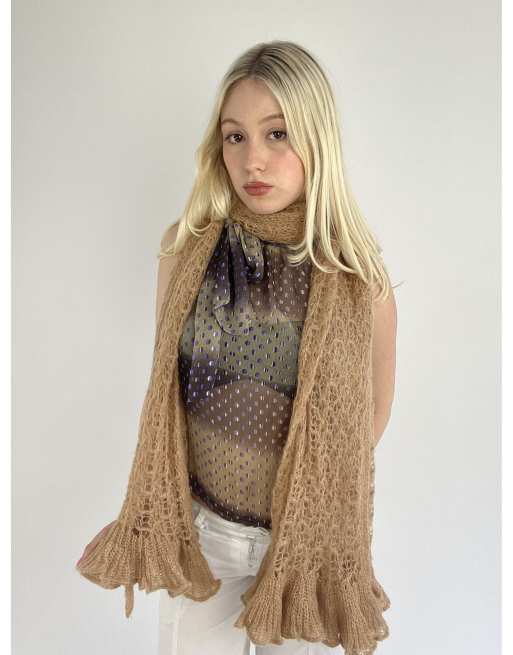 Vintage one size chunky striped knit scarf in light brown, 1 of 4