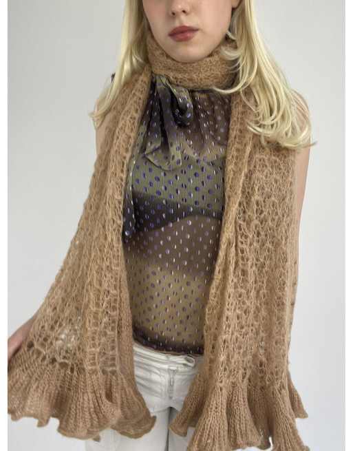 Vintage one size chunky striped knit scarf in light brown, 3 of 4