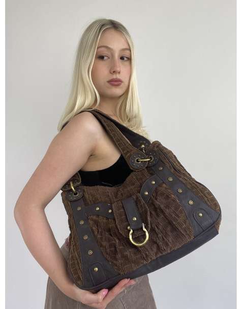 Vintage one size oversized shoulder bag in dark brown - view 1