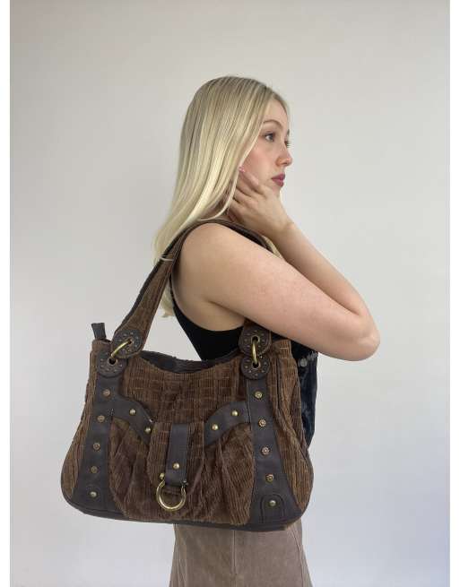 Vintage one size oversized shoulder bag in dark brown, 3 of 4