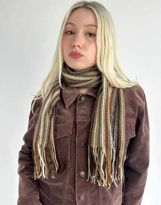 Vintage one size striped fringed scarf in multicolour, 2 of 4