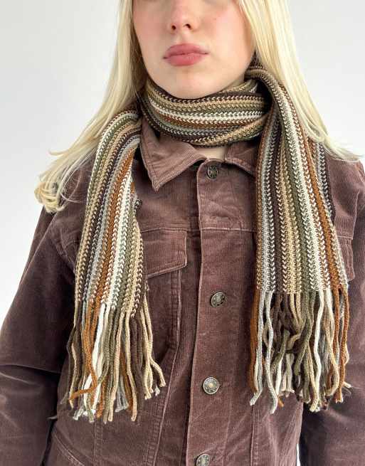 Vintage one size striped fringed scarf in multicolour, 3 of 4