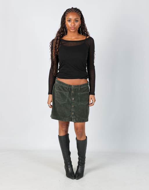 Vintage ONLY M cord skirt in dark green