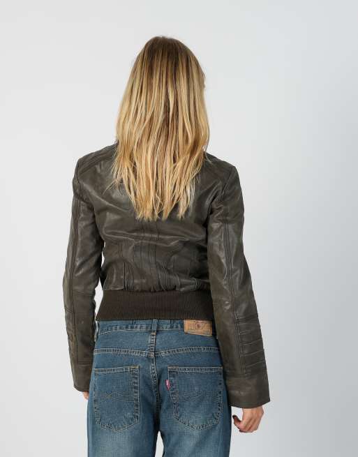 Vintage ONLY S leather jacket in brown, 2 of 4