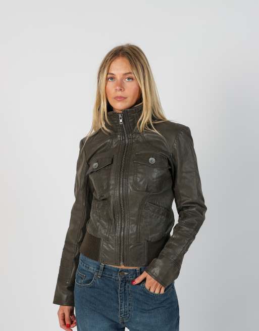 Vintage ONLY S leather jacket in brown, 3 of 4