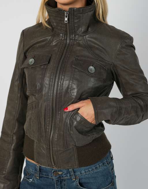 Vintage ONLY S leather jacket in brown, 4 of 4