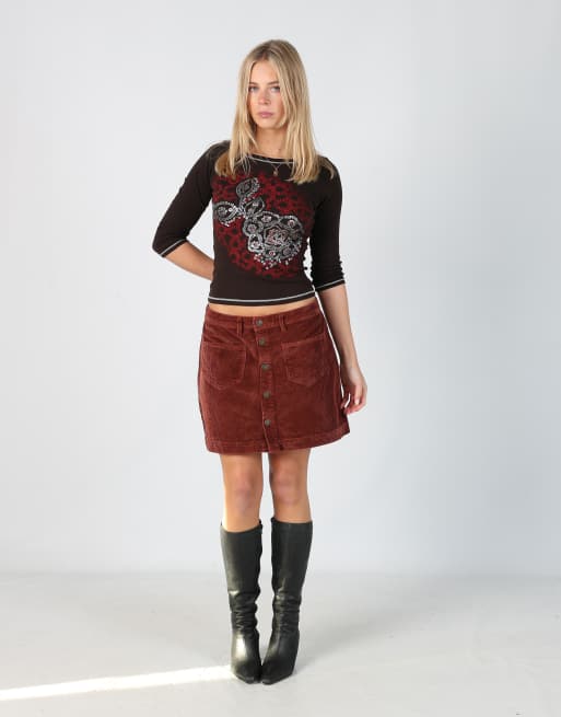 Vintage ONLY XL cord skirt in brown