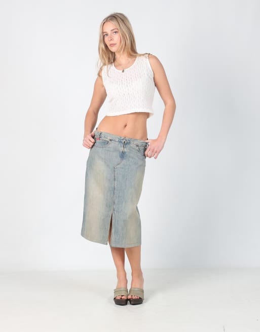 Vintage Onyx M denim midi skirt in blue