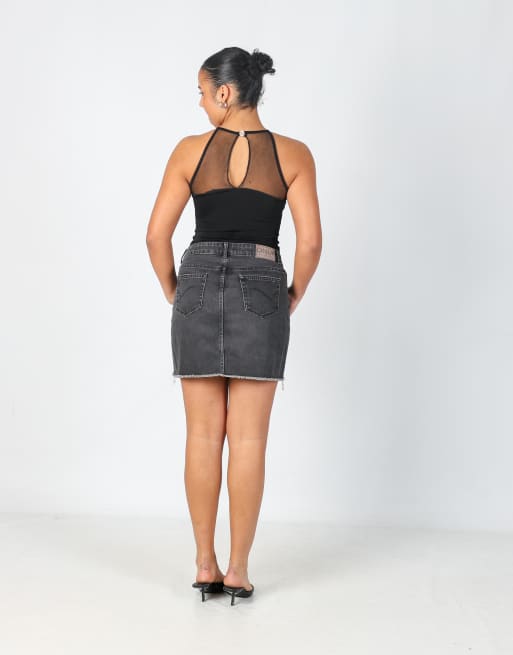 Vintage Onyx M denim mini skirt in charcoal grey, 3 of 4