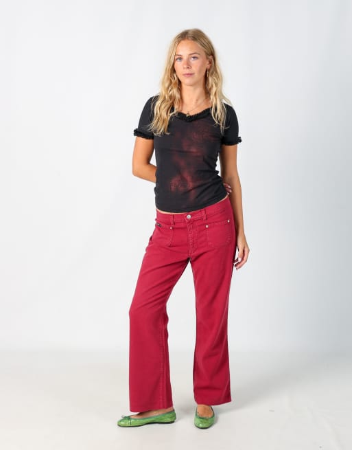 Vintage Onyx S casual trousers in burgundy red