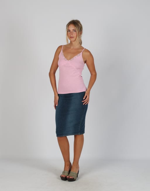 Vintage Onyx S denim midi skirt in blue