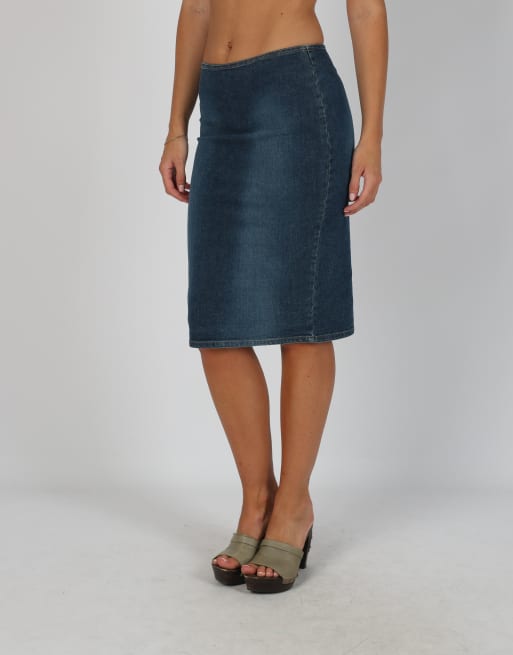 Vintage Onyx S denim midi skirt in blue, 2 of 4