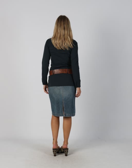 Vintage Onyx S denim midi skirt in light blue, 3 of 4