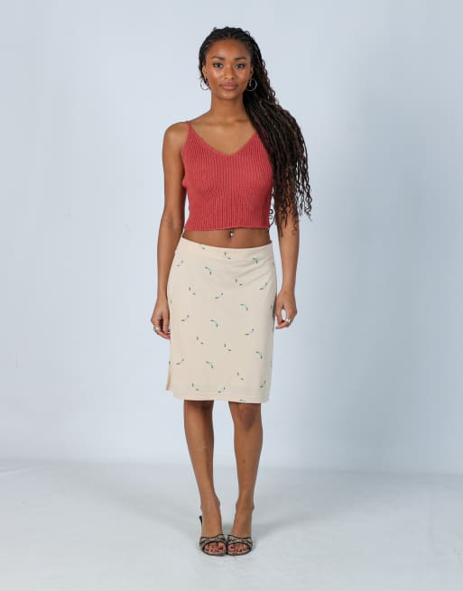 Vintage Onyx S woven midi skirt in beige