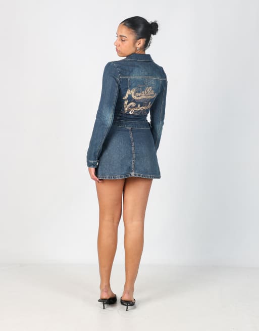 Vintage Onyx XS denim mini skirt in blue, 3 of 4