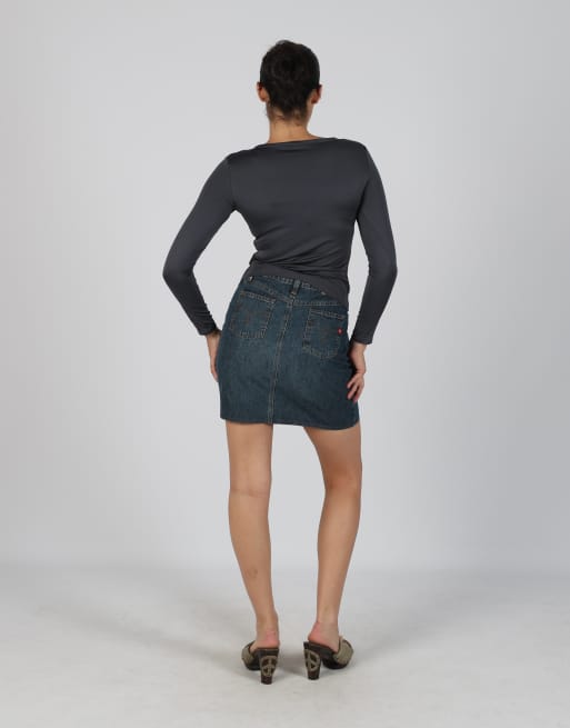 Vintage Onyx XS denim mini skirt in blue, 3 of 4