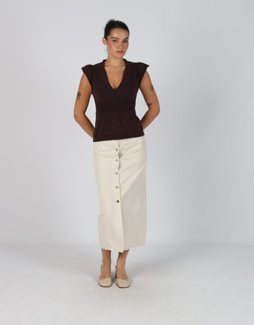 Vintage O.O.P.S. S woven maxi skirt in beige