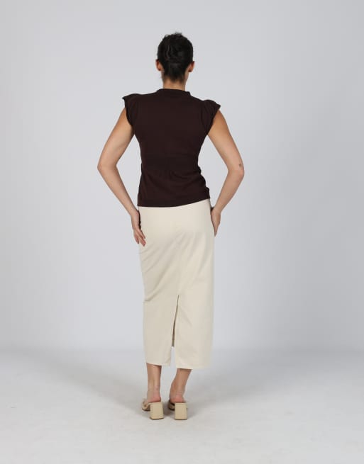 Vintage O.O.P.S. S woven maxi skirt in beige, 3 of 4