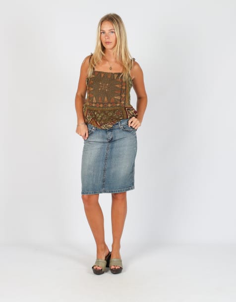 Vintage Oops XS denim midi skirt in blue - view 1