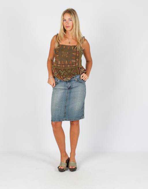 Vintage Oops XS denim midi skirt in blue