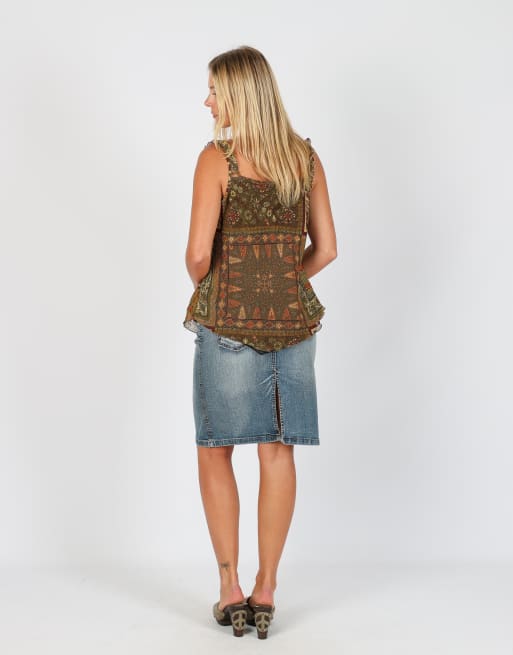 Vintage Oops XS denim midi skirt in blue, 3 of 4