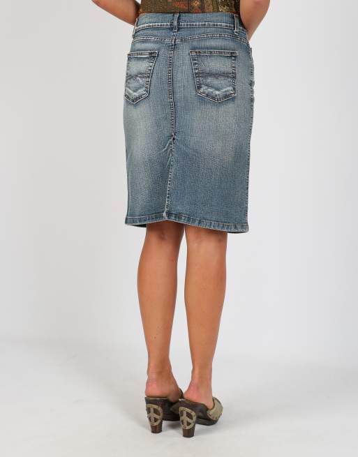 Vintage Oops XS denim midi skirt in blue, 4 of 4