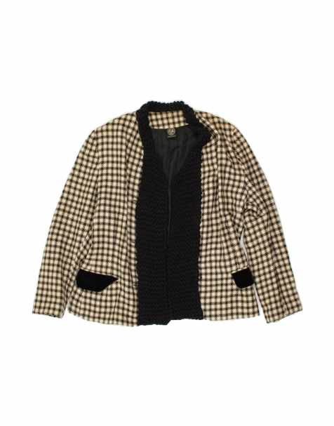 Vintage Open Blazer Jacket US 12 Large In Beige Check Wool - view 1