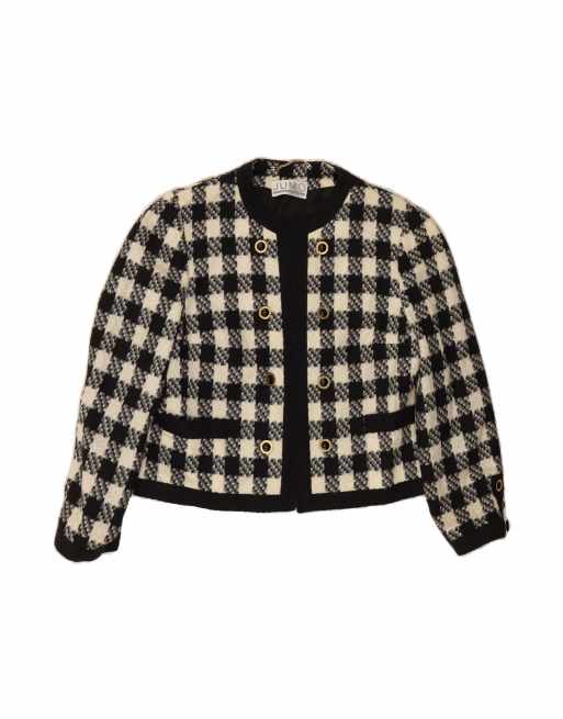 Vintage Open Bolero Jacket It 40 Small In Black Check Wool