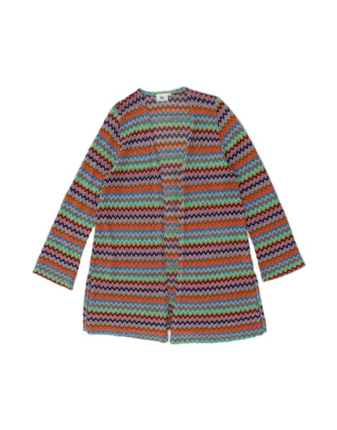 Vintage Open Cardigan Sweater UK 16 Large In Multicoloured Striped - view 1