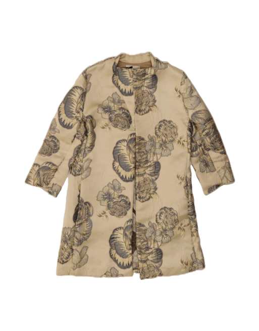 Vintage Open Overcoat UK 16 Large In Beige Floral