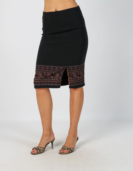 Vintage Orsay XS woven midi skirt in black, 2 of 4