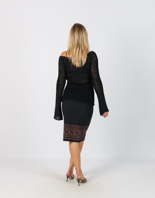 Vintage Orsay XS woven midi skirt in black, 3 of 4