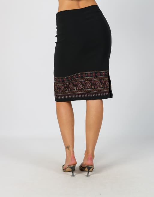 Vintage Orsay XS woven midi skirt in black, 4 of 4